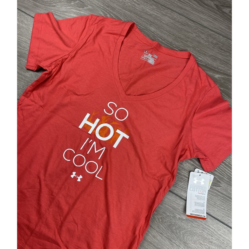 Under Armour Women's Charged Heatgear "So Hot I'm Cool" V Neck Tee Red Large New